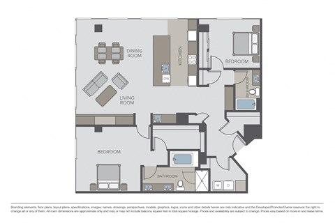 Floor plan for 2 beds, 2 baths, 1851 sqft
